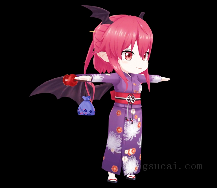 3D模型-美少女3D模型-女3D模型-3D模型(1515)Mobile - Touhou Cannonball - Koakuma (Yukata)